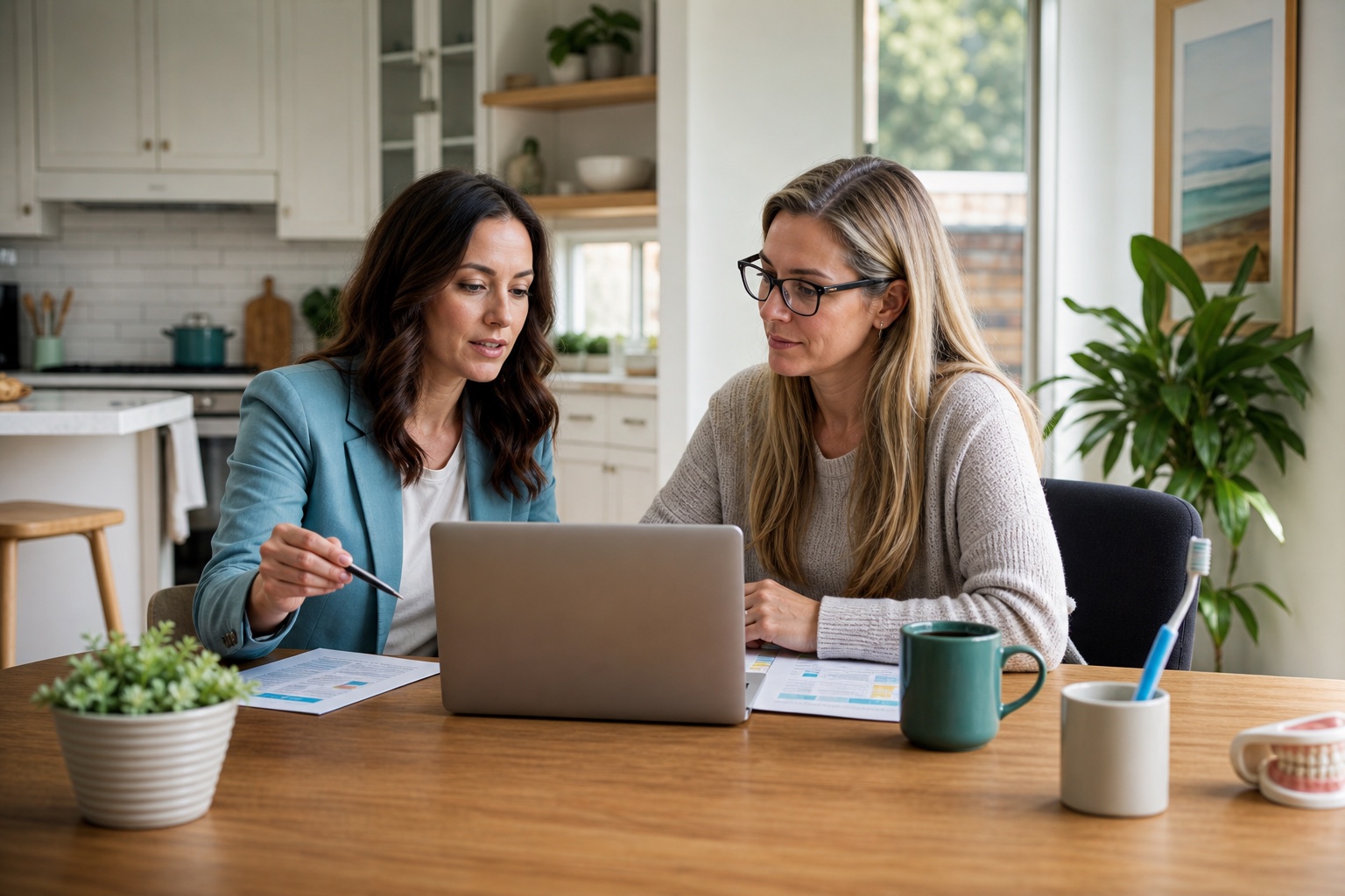 Female advisor comparing health and dental plan options with a client